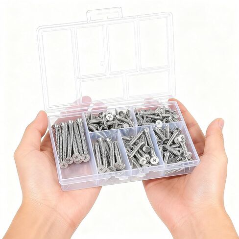 مجموعة متنوعة من البراغي الخشبية مكونة من 150 قطعة، مجموعة براغي متنوعة عالية الصلابة مكونة من 6 أحجام، محرك فيليبس، براغي طويلة وصغيرة ذاتية اللصق للخشب (2 بوصة، 1-1/2 بوصة، 1-1/4 بوصة، 1 بوصة، 3/4 بوصة، 1/2 بوصة) in Kuwait