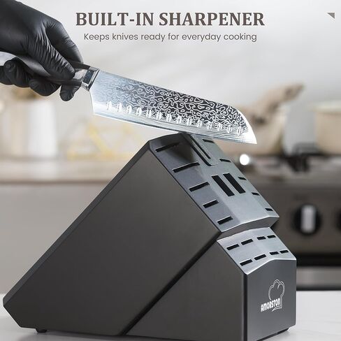 Amorston 22 Pieces Knife Set, Laser Engraved High Carbon Stainless Steel Knife Block Set, Full Tang Professional Kitchen Knife Set with Built-in Sharpener in Saudi Arabia