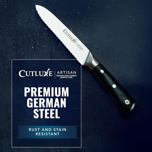 سكين مطبخ مسنن من Cutluxe - سكين طماطم مقاس 5 بوصات - شفرة حادة للغاية، مقبض مريح، تانغ كامل، فولاذ ألماني عالي الكربون مُشكل - سلسلة حرفية in Saudi Arabia