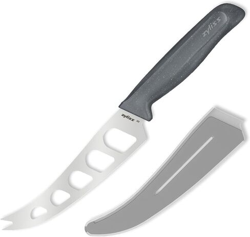سكين الجبن زيليس - شفرة من الفولاذ المقاوم للصدأ مع فتحات غير لاصقة وطرف شوكة للتقديم - قطع أجبان ناعمة وشبه ناعمة وثابتة - مقبض من قش القمح، آمن للاستخدام في غسالة الأطباق، ضمان لمدة 5 سنوات - 5 بوصات in Kuwait