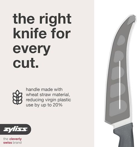 سكين الجبن زيليس - شفرة من الفولاذ المقاوم للصدأ مع فتحات غير لاصقة وطرف شوكة للتقديم - قطع أجبان ناعمة وشبه ناعمة وثابتة - مقبض من قش القمح، آمن للاستخدام في غسالة الأطباق، ضمان لمدة 5 سنوات - 5 بوصات in Kuwait