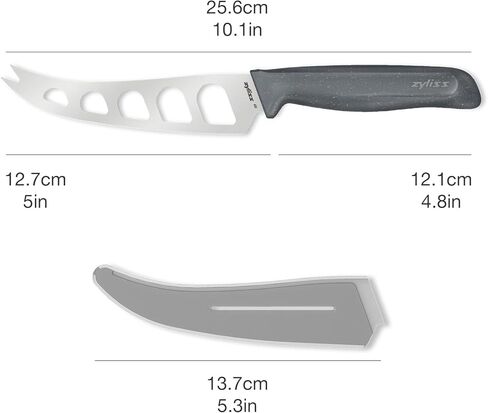 سكين الجبن زيليس - شفرة من الفولاذ المقاوم للصدأ مع فتحات غير لاصقة وطرف شوكة للتقديم - قطع أجبان ناعمة وشبه ناعمة وثابتة - مقبض من قش القمح، آمن للاستخدام في غسالة الأطباق، ضمان لمدة 5 سنوات - 5 بوصات in Kuwait