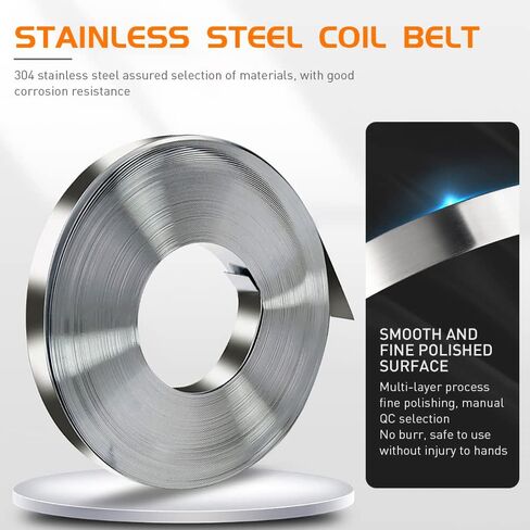 BAUSATZ Packaging Strapping Kit - Stainless Steel Banding Coil (3/4" x 100ft x 0.03") & Ear-Lokt Buckles (100pcs) - Silver - Industrial, Construction, Outdoor in Kuwait