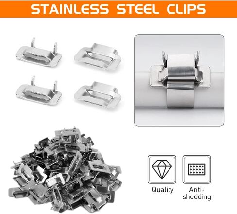 BAUSATZ Packaging Strapping Kit - Stainless Steel Banding Coil (3/4" x 100ft x 0.03") & Ear-Lokt Buckles (100pcs) - Silver - Industrial, Construction, Outdoor in Kuwait