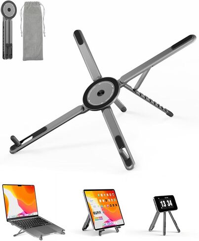 Viozon Portable Laptop Stand for Desk & Travel, Magnetic Phone Holder Tripod, Compatible with 10–16" Laptops and 4–13" Phones/Tablets, Compact Foldable Aluminum Alloy, 8-Level Height Adjustment in Kuwait