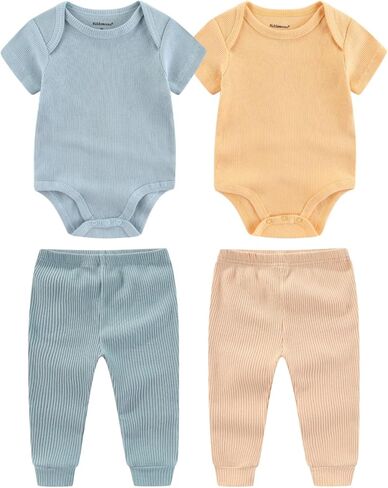Newborn Baby Layette Set 4-Piece with Bodysuits and Pants Set for Unisex Baby Gift Sets in Saudi Arabia