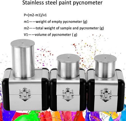 37ml+50mm+100ml High-Precision Density Pycnometer, Stainless Steel Paint Pycnometer with Storage Box, Measurement Error 1mg, Large Opening Design, for Testing Paint/Auxiliary Materials in Kuwait