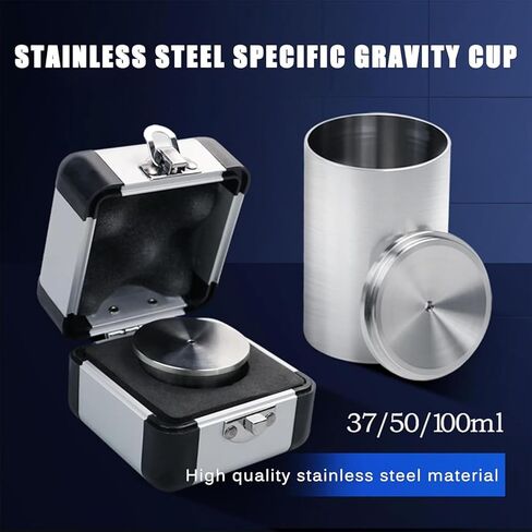 37ml+50mm+100ml High-Precision Density Pycnometer, Stainless Steel Paint Pycnometer with Storage Box, Measurement Error 1mg, Large Opening Design, for Testing Paint/Auxiliary Materials in Kuwait