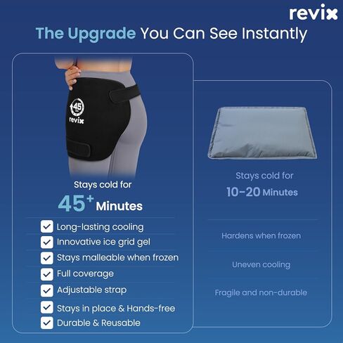 غلاف ثلج الورك طويل الأمد من REVIX لمدة 45 دقيقة، حزمة ثلج كبيرة جدًا قابلة لإعادة الاستخدام مع تصميم شبكة ثلج، غلاف علاج بالضغط البارد لاستبدال الورك، العصب الوركي وعدم راحة العضلات، 21 بوصة × 13 بوصة in Kuwait
