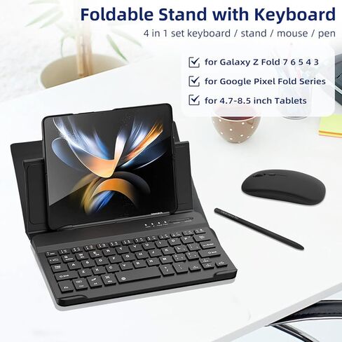 for Samsung Galaxy Z Fold 7 6 5 4 Case with Keyboard and Mouse Set, Portable 4 in 1 Flip Stand Case Detachable Bluetooth Keyboard Mouse & Pen for Galaxy Z Fold 7 6 5 4 in Kuwait