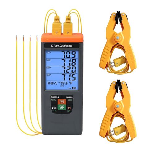 4-Channel Digital K Type Thermocouple Thermometer Data Logger with 48k DataLogging, USB Export, GLP-Compliant & Alarms, -328~2498°F Measuring Range with 4 Thermocouples & 2 Temperature Clamps for HVAC in Saudi Arabia