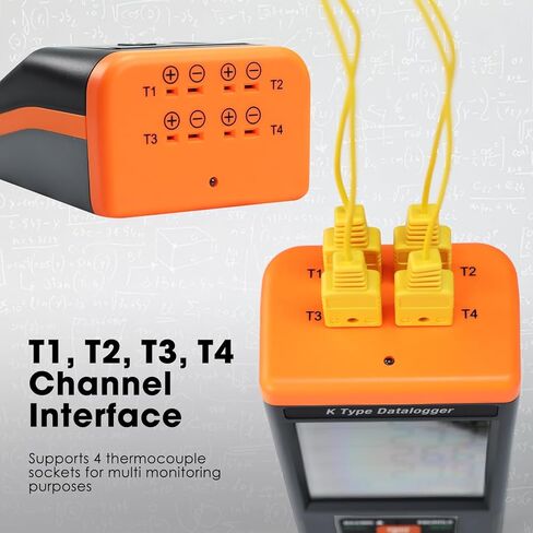 4-Channel Digital K Type Thermocouple Thermometer Data Logger with 48k DataLogging, USB Export, GLP-Compliant & Alarms, -328~2498°F Measuring Range with 4 Thermocouples & 2 Temperature Clamps for HVAC in Saudi Arabia