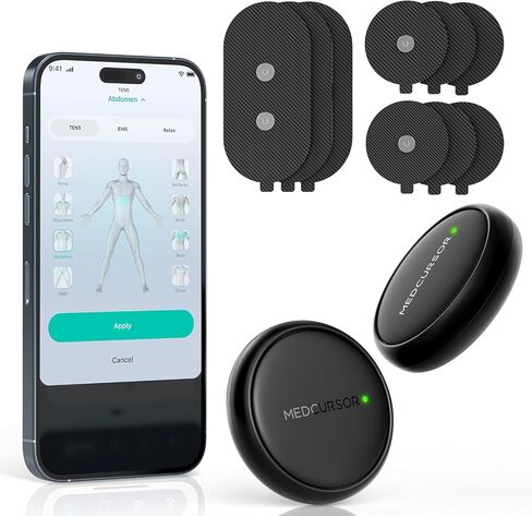 وحدة تحفيز العضلات من Medcursor - جهاز EMS لاسلكي 3 في 1 ثنائي القناة مع التحكم في التطبيق وذاكرة الجلسة، 25 مستوى كثافة، 8 مناطق مستهدفة، حقيبة تخزين، مصممة لتخفيف آلام الظهر in Kuwait