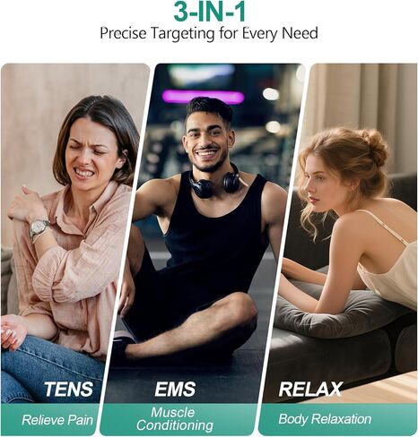 وحدة تحفيز العضلات من Medcursor - جهاز EMS لاسلكي 3 في 1 ثنائي القناة مع التحكم في التطبيق وذاكرة الجلسة، 25 مستوى كثافة، 8 مناطق مستهدفة، حقيبة تخزين، مصممة لتخفيف آلام الظهر in Kuwait