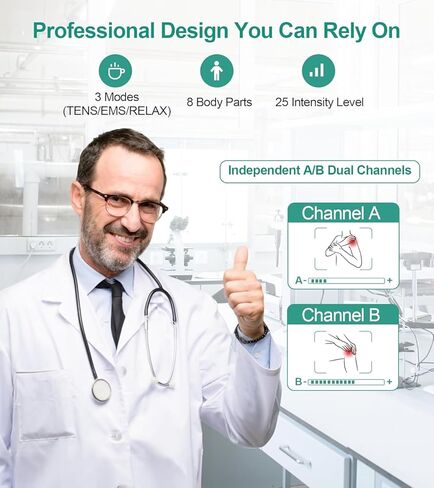 وحدة تحفيز العضلات من Medcursor - جهاز EMS لاسلكي 3 في 1 ثنائي القناة مع التحكم في التطبيق وذاكرة الجلسة، 25 مستوى كثافة، 8 مناطق مستهدفة، حقيبة تخزين، مصممة لتخفيف آلام الظهر in Kuwait