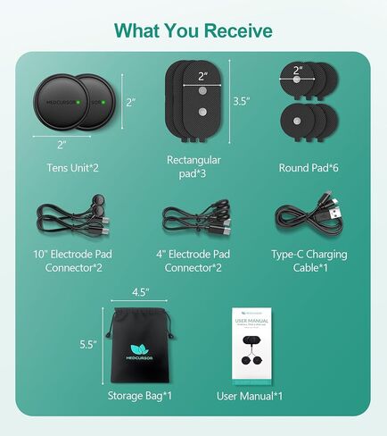 وحدة تحفيز العضلات من Medcursor - جهاز EMS لاسلكي 3 في 1 ثنائي القناة مع التحكم في التطبيق وذاكرة الجلسة، 25 مستوى كثافة، 8 مناطق مستهدفة، حقيبة تخزين، مصممة لتخفيف آلام الظهر in Kuwait