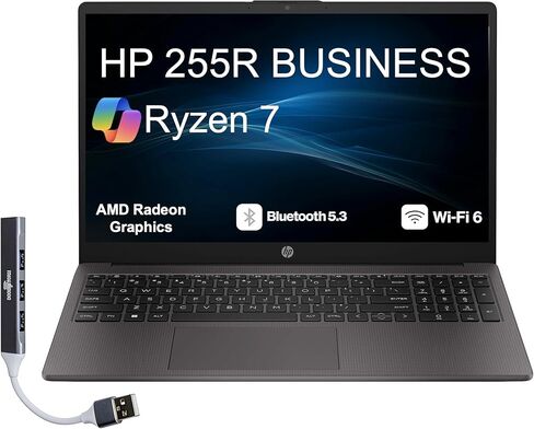 HP 255 G10 Business Laptop 15.6 "عرض FHD (AMD RYZEN 7 7730U ، 32GB DDR4 ، 1TB PCIE SSD ، AMD Radeon ، Numeric Keypad ، WiFi 6 ، HD WebCam ، Bluetooth 5. ، Win 11 Pro) W/DKZ USB Expander in Saudi Arabia