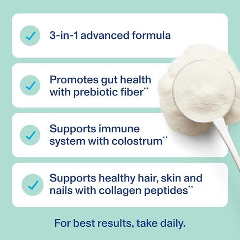Vital Proteins® الكولاجين المتقدم + اللبأ + ألياف البريبايوتك، 2.5 جم من ببتيدات الكولاجين من VERISOL®، يدعم صحة الأمعاء والمناعة** والشعر والبشرة والأظافر** in Saudi Arabia
