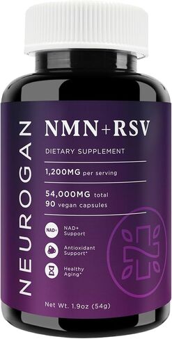 كبسولات نيوروجان إن إم إن + ريسفيراترول - دعم الصحة الخلوية والطاقة - 1200 مجم نيكوتيناميد أحادي نيوكليوتيد وترانس ريسفيراترول لكل وجبة، 90 قطعة in Kuwait