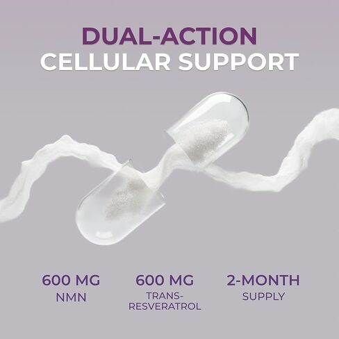 كبسولات نيوروجان إن إم إن + ريسفيراترول - دعم الصحة الخلوية والطاقة - 1200 مجم نيكوتيناميد أحادي نيوكليوتيد وترانس ريسفيراترول لكل وجبة، 90 قطعة in Kuwait