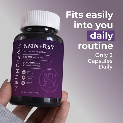 كبسولات نيوروجان إن إم إن + ريسفيراترول - دعم الصحة الخلوية والطاقة - 1200 مجم نيكوتيناميد أحادي نيوكليوتيد وترانس ريسفيراترول لكل وجبة، 90 قطعة in Kuwait