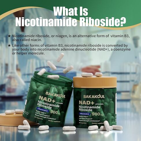 NAD Supplement - Liposomal Nicotinamide Riboside, Resveratrol, Quercetin, NAD Nicotinamide Riboside Resveratrol 900mg, NAD+ Supplement for Men and Women, 80 Capsules 1 Pack in Kuwait