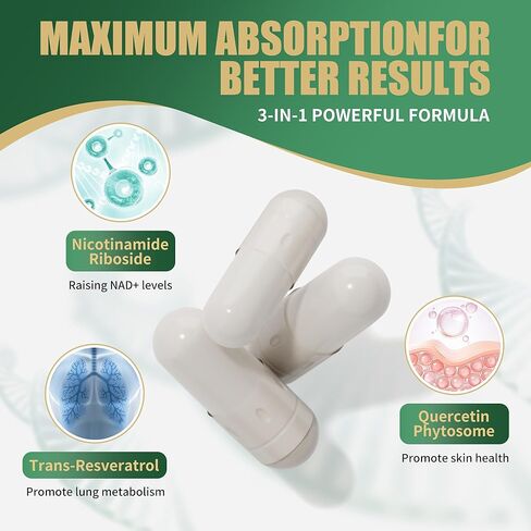 NAD Supplement - Liposomal Nicotinamide Riboside, Resveratrol, Quercetin, NAD Nicotinamide Riboside Resveratrol 900mg, NAD+ Supplement for Men and Women, 80 Capsules 1 Pack in Kuwait