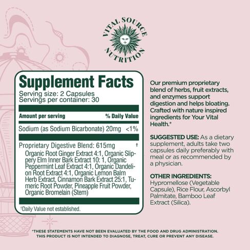 Vital Source Nutrition - AiRi - Debloat Support Capsules - Natural Digestive Blend with Enzymes & Herbal Extracts - Supports Gut Balance & Digestive Comfort - Supplements for Women - 30 Servings in Saudi Arabia