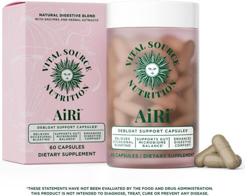 Vital Source Nutrition - AiRi - Debloat Support Capsules - Natural Digestive Blend with Enzymes & Herbal Extracts - Supports Gut Balance & Digestive Comfort - Supplements for Women - 30 Servings in Saudi Arabia
