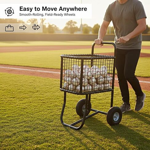 MOOFI Heavy-Duty Baseball Cart with 10.5" All-Terrain Wheels, Holds Upto 350 Baseballs,450 Tennis Ball or 200 Softballs-Large Capacity Ball Transport Cart for Training,Game Day&Fields in Kuwait