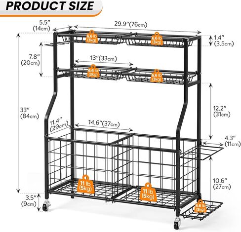 منظم المعدات الرياضية من TOOLF Garage مع حامل كروي وسلة، عربة تخزين للتمارين الرياضية شديدة التحمل لمعدات الصالة الرياضية، منظمات ألعاب خارجية، أسود in Kuwait
