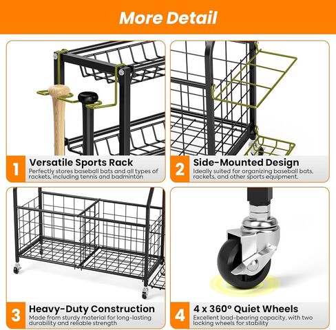منظم المعدات الرياضية من TOOLF Garage مع حامل كروي وسلة، عربة تخزين للتمارين الرياضية شديدة التحمل لمعدات الصالة الرياضية، منظمات ألعاب خارجية، أسود in Kuwait