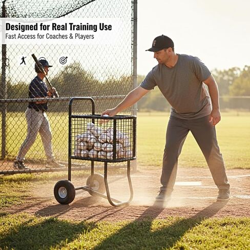 MOOFI Heavy-Duty Baseball Cart with 10.5" All-Terrain Wheels, Holds Upto 350 Baseballs,450 Tennis Ball or 200 Softballs-Large Capacity Ball Transport Cart for Training,Game Day&Fields in Kuwait