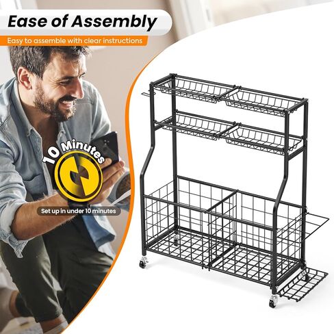 منظم المعدات الرياضية من TOOLF Garage مع حامل كروي وسلة، عربة تخزين للتمارين الرياضية شديدة التحمل لمعدات الصالة الرياضية، منظمات ألعاب خارجية، أسود in Kuwait