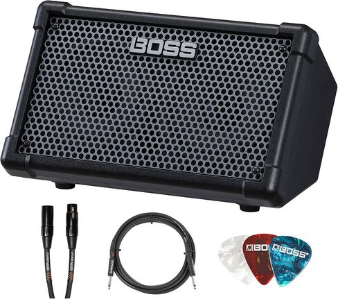 Boss Cube Street II Battery Powered Stereo Amplifier - Black Bundle with Gearlux Instrument Cable, XLR Cable and Roland Picks in Saudi Arabia