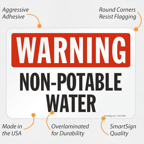 SmartSign - S-2832-EU-10 "Warning - Non Potable Water" Label | 7" x 10" Laminated Vinyl Black/Red on White in Kuwait