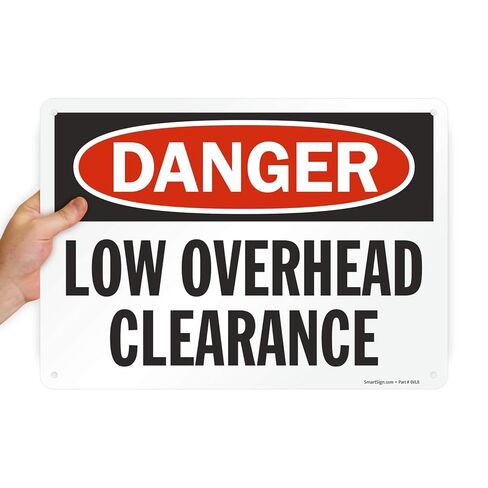 SmartSign - U9-1321-NA_10x14 "Danger - Low Overhead Clearance" Sign | 10" x 14" Aluminum Black/Red on White in Saudi Arabia