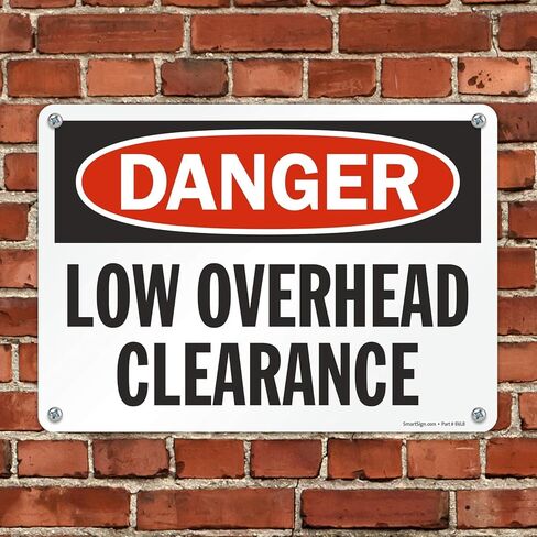 SmartSign - U9-1321-NA_10x14 "Danger - Low Overhead Clearance" Sign | 10" x 14" Aluminum Black/Red on White in Saudi Arabia