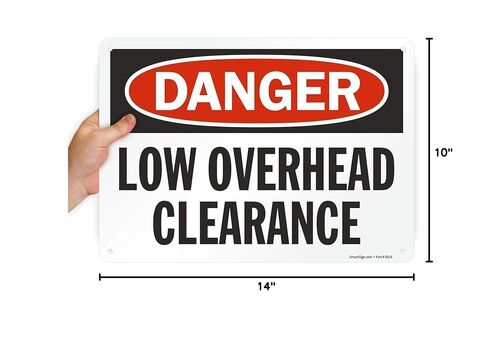 SmartSign - U9-1321-NA_10x14 "Danger - Low Overhead Clearance" Sign | 10" x 14" Aluminum Black/Red on White in Saudi Arabia