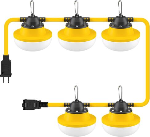 100FT LED سلسلة أضواء البناء، 100W 10000LM أضواء العمل المؤقتة الصف الصناعية مع 10 لمبات، قابلة للربط 5000K إضاءة مقاومة للطقس فائقة السطوع لموقع البناء، موقع العمل، والاستخدام في الهواء الطلق in Kuwait