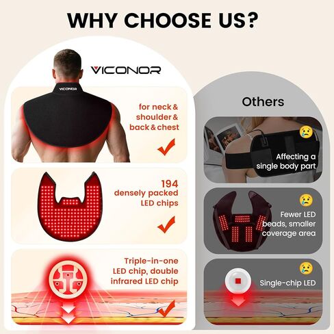 Viconor Red Light Therapy for Body, Infrared Light Therapy for Neck and Shoulder at Indoor, Neck Massager, Pain Relief, 194 LEDs, 660nm & 850nm, 30W High Power in Saudi Arabia