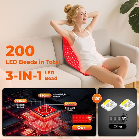 العلاج بالضوء الأحمر للجسم، وسادة علاج ضوئي محمولة كبيرة بقدرة 10000 مللي أمبير في الساعة، علاج بالأشعة تحت الحمراء 660 و850 نانومتر للخصر الخلفي ومفاصل الركبة والكتف، للاستخدام المنزلي في الهواء الطلق، هدايا للنساء والرجال (24.5 بوصة × 13 بوصة) in Kuwait