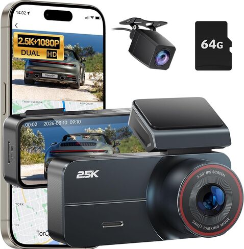 Dash Cam الأمامي والخلفي QHD 2.5k ، 3.39 بوصة كاميرا للسيارات مع بطاقة 64 جيجابايت ، و 160 درجة و 160 درجة ، زاوية G ، مستشعر ، 24 ساعة ، كاميرا السيارة الخلفية الأمامية ， دعم 256 جيجابايت كحد أقصى in Kuwait