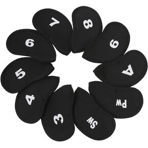 Sword &Shield Sports 10Pcs Golf Head Cover Club Iron Putter Head Protector Set Neoprene Black Golf Club Head Cover Fit Most Irons