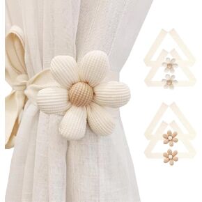 SRG 4PCS Window Curtain Tiebacks | Boho Flower Curtain Holdbacks | Simple Elegant Sunflower Curtain Holders | Boho Bedroom Decor（2Pcs Cream&2Pcs Cream Khaki） in Saudi Arabia