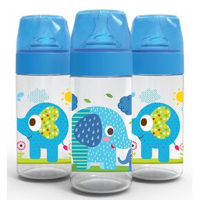 Avima Anti Colic Baby Bottles, BPA Free, Elephants, 9 oz. Wide Neck with Medium Flow Silicone Nipples, Blue(Pack of 3)