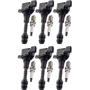 ENA Pack 6 Platinum Spark Plug 6 Ignition Coil Compatible with Nissan Infiniti I35 QX4 Altima Frontier Maxima Murano Pathfinder Quest Xterra 2001 2002 2003 2004 2005 2006 2007 2008 2009 for UF349 ‎