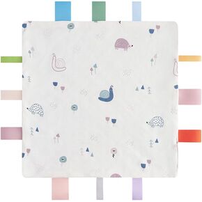 Baby Tags Security Blanket, Sensory Soothing Blanket with Tags,Dotted Backing Taggies Blanket for 3-12 Months Boys and Girls. (Duck)
