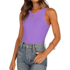 Cosonsen Womens Tank Tops Ribbed High Neck Racerback Fitted Summer Basic Sleeveless Top