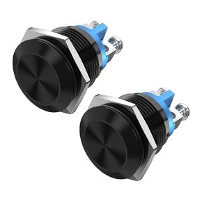 DaierTek 16MM Momentary Push Button Switch 12V 5A Screw Terminals Waterproof Black Shell 3A 250V Waterproof Metal Momentary Switch for Boat Car Truck Horn